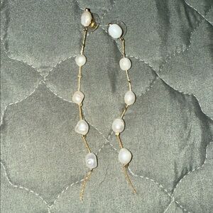 Untamed petals Becca Elegant Gold and Pearl Drop Earrings